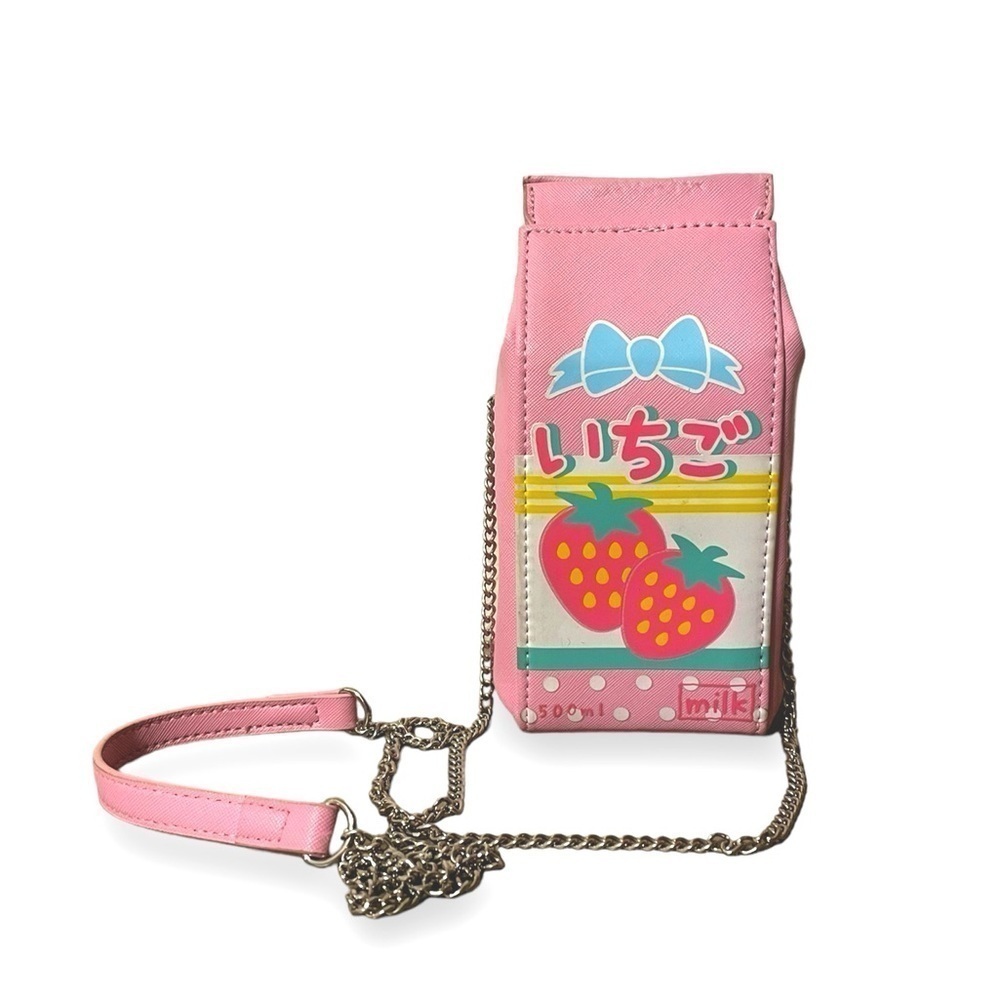 Hot Topic Strawberry Milk Carton Crossbody Bag Japanese Chain strap pink purse